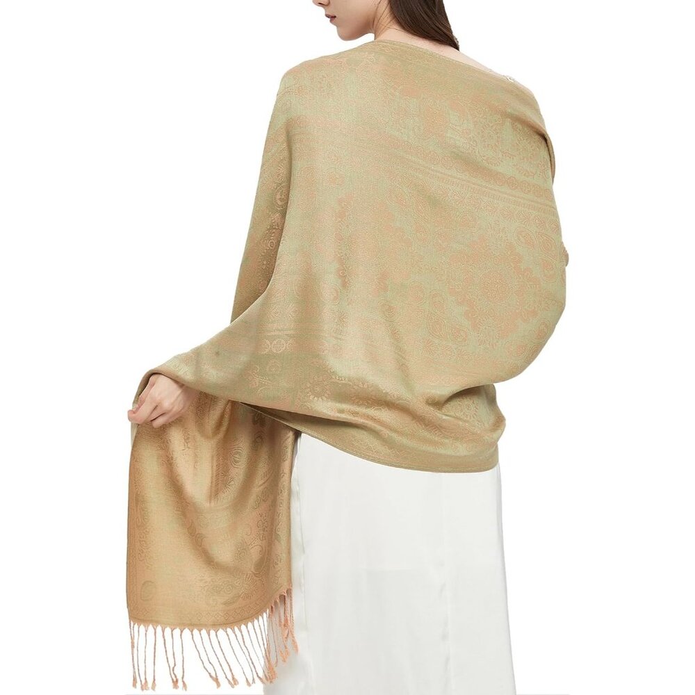 Pashmina Shawl Wrap with Ethnic - Light Green